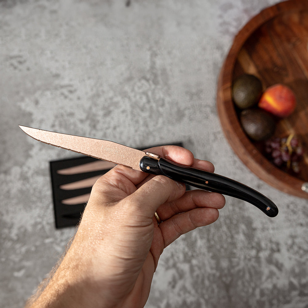 Laguiole Du Monde Copper on Black 4x Steak Knives