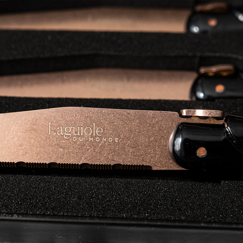 Laguiole Du Monde Copper on Black 4x Steak Knives