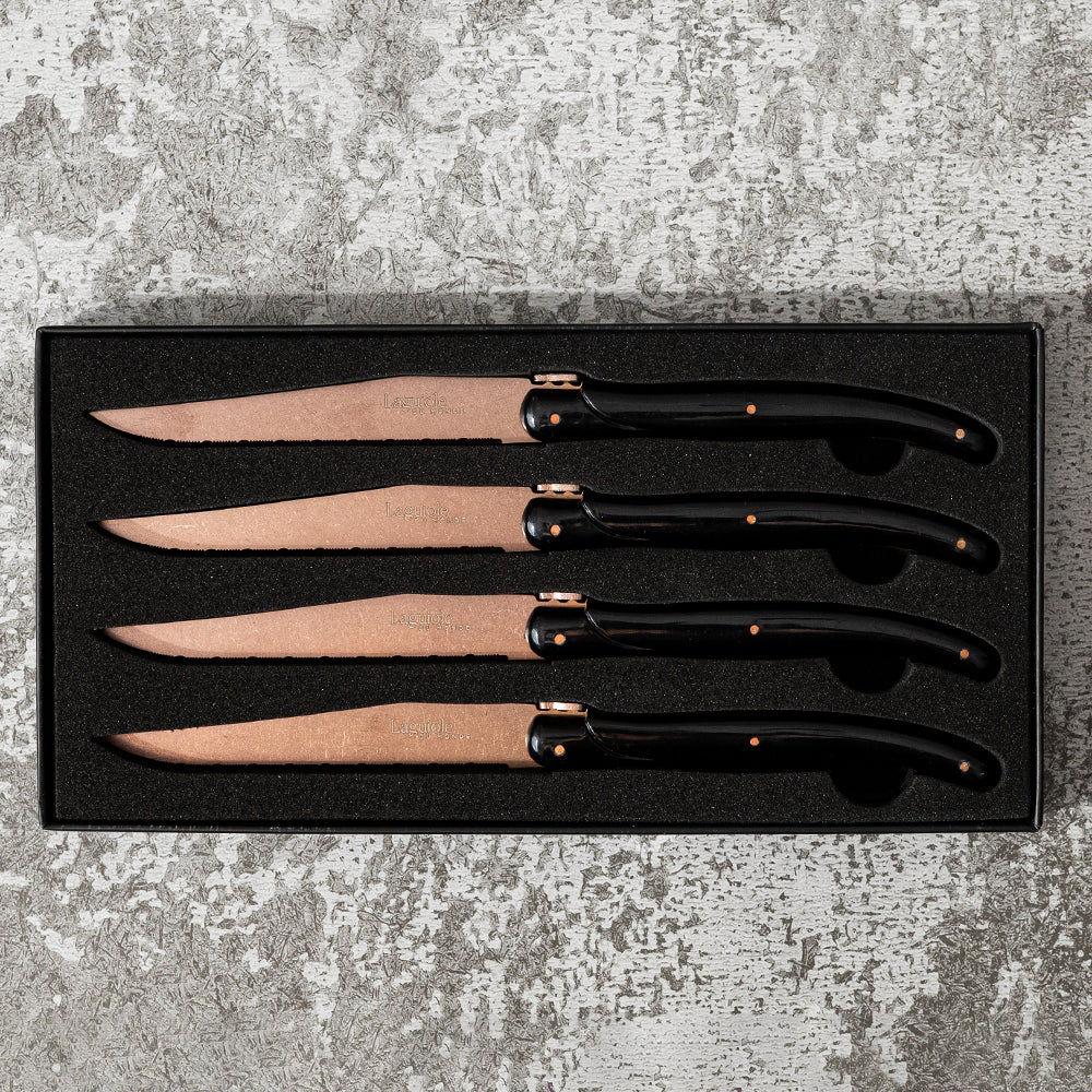 Laguiole Du Monde Copper on Black 4x Steak Knives