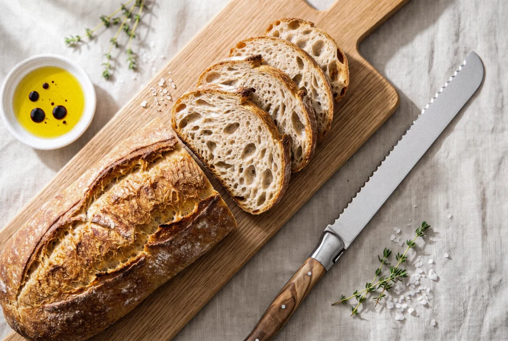 Laguiole bread knife with olive wood handle