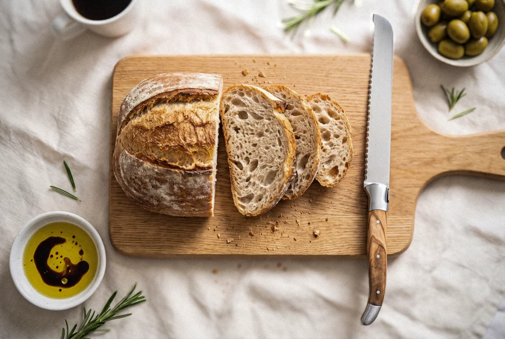 Laguiole bread knife with olive wood handle